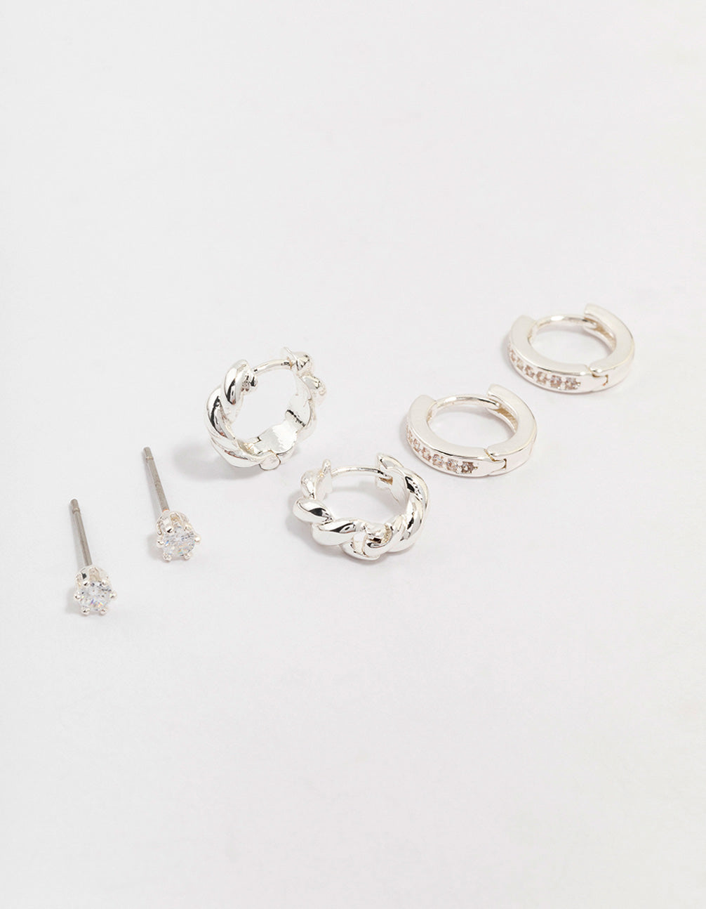 Silver Plated Brass Classic Cubic Zirconia Earring 3-Pack