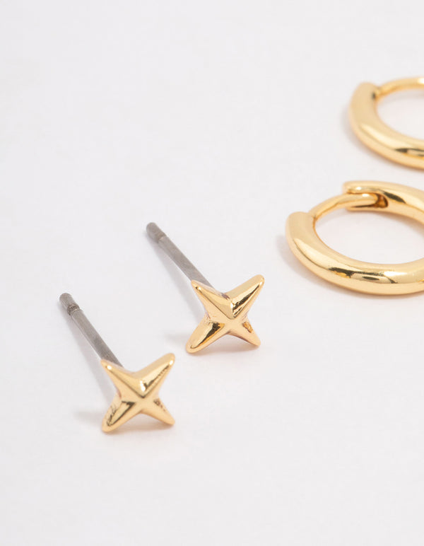 Gold Plated Brass Barbie Baguette Hoop Earring 3-Pack