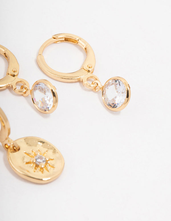 Gold Plated Brass Molten Star Drop Earring 3-Pack