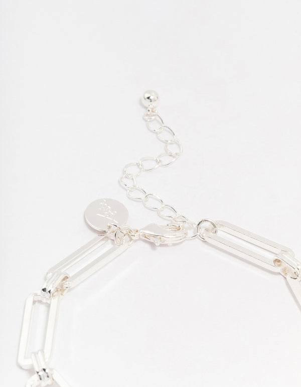 Silver Plated Brass Stretch Rectangular Link Bracelet
