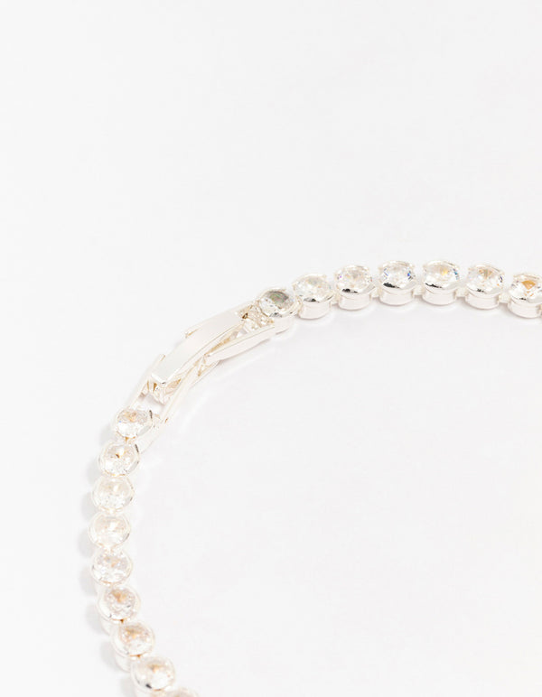 Silver Plated Brass Single Classic Tennis Bracelet