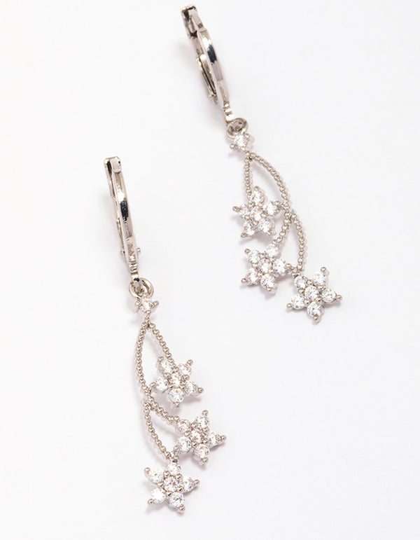 Silver Cubic Zirconia Celestial Hoop Earrings