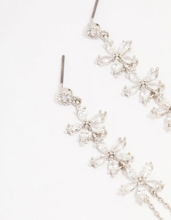 Silver Cubic Zirconia Flower Multi Drop Earrings