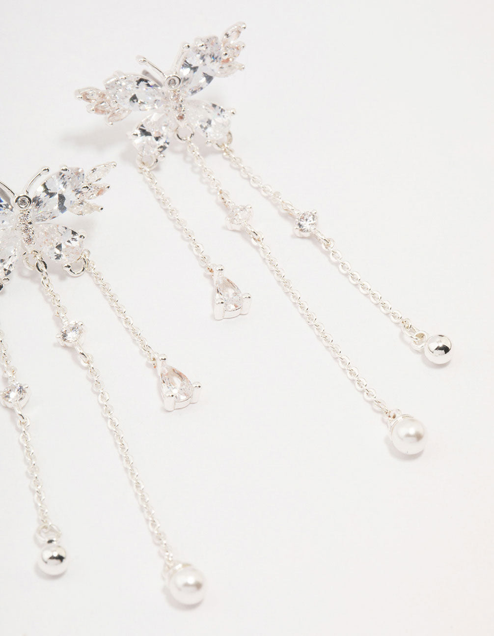 Silver Cubic Zirconia Butterfly Drop Earrings