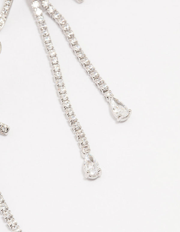 Silver Cubic Zirconia Large Bow Drop Earrings