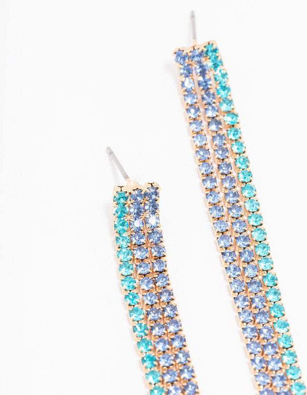 Purple & Blue Diamante Cup Chain Drop Earrings