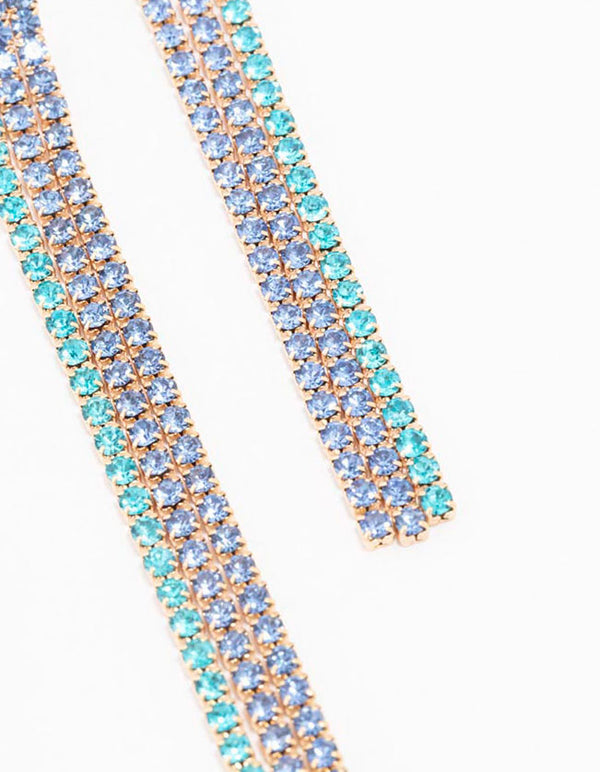 Purple & Blue Diamante Cup Chain Drop Earrings