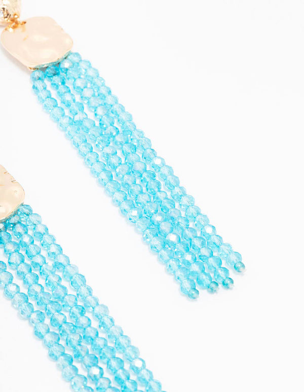 Turquoise Beaded Tassel Drop Earrings