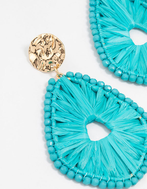 Raffia Oval Beaded Leaf Drop Earrings