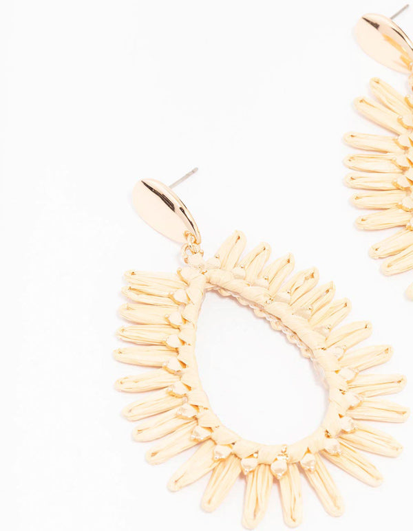 Raffia Oval Leaf Teardrop Earrings