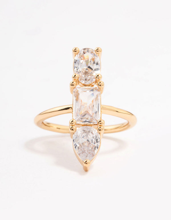Gold Plated Linear Cubic Zirconia Row Ring