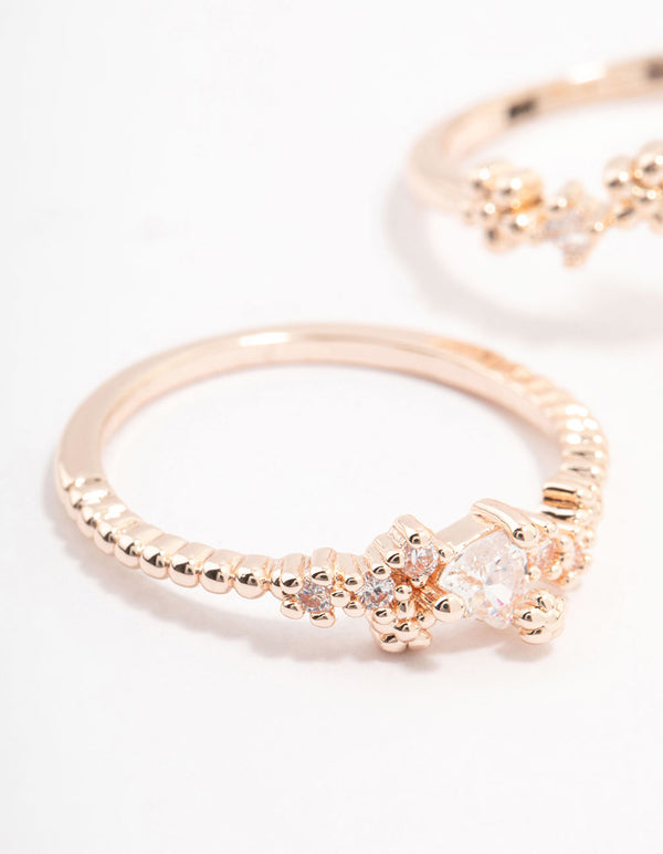 Rose Gold Plated Floral Stone Stacking Ring Pack