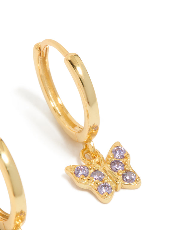 Gold Plated Sterling Silver Cubic Zirconia Butterfly Earrings