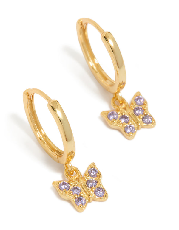 Gold Plated Sterling Silver Cubic Zirconia Butterfly Earrings