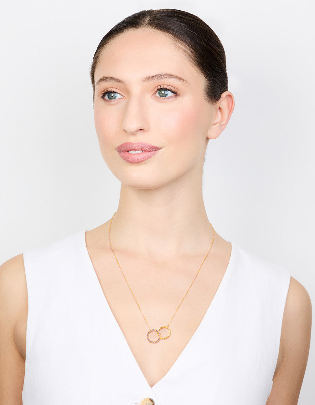 Gold Plated Sterling Silver Pave Link Hoop Necklace
