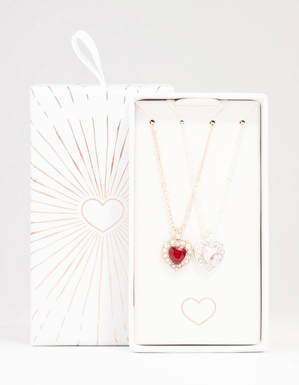 Gold & Silver Mixed Metal Heart Halo Necklace Pack