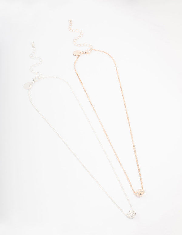 Mixed Metal Crystal Ball Pendant Necklace Pack