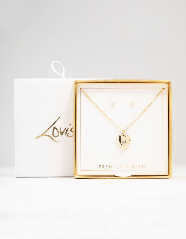 Gold Plated Cubic Zirconia Heart Jewellery Set