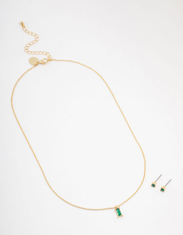 Gold Plated Emerald Baguette Jewellery Set
