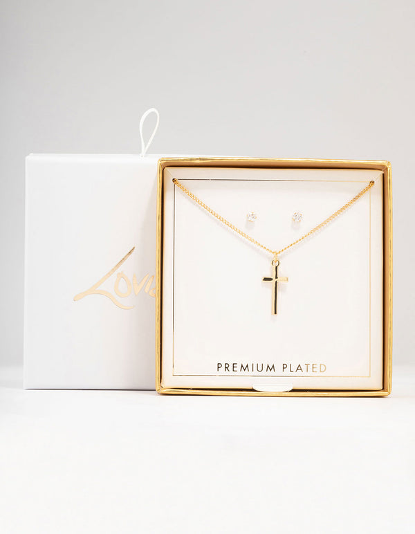 Gold Plated Cross Classic Jewellery Set