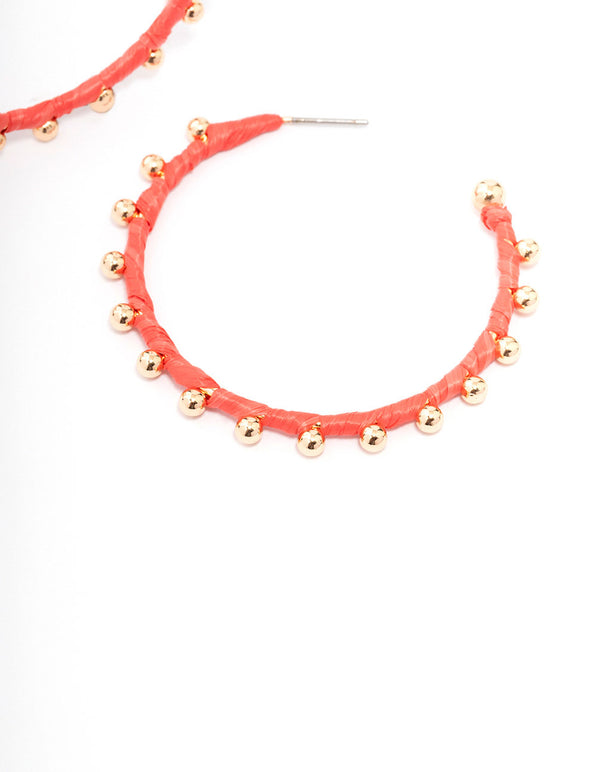 Red Threaded Wrap C-Shaped Hoop Earrings