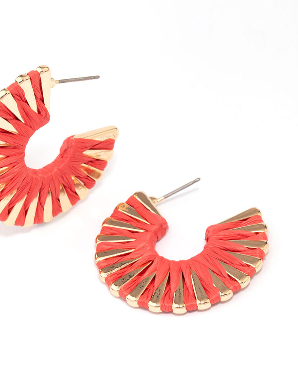 Orange Raffia Wrap Hoop Earrings