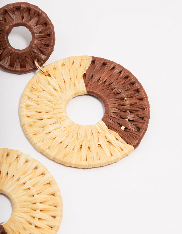 Raffia Round Double Drop Earrings