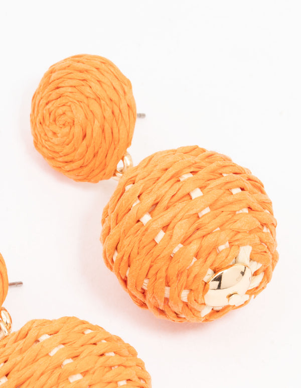 Small Raffia Wrap Ball Drop Earrings