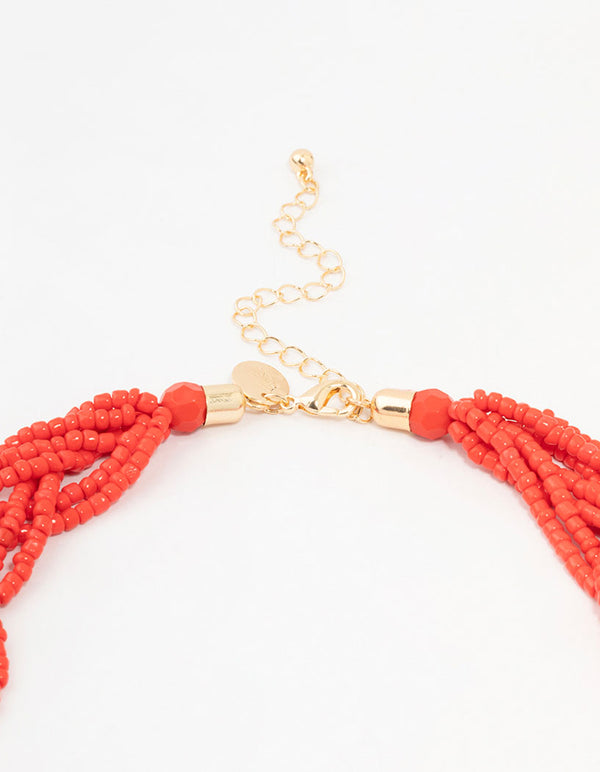 Red Beaded Twisted Layered Necklace