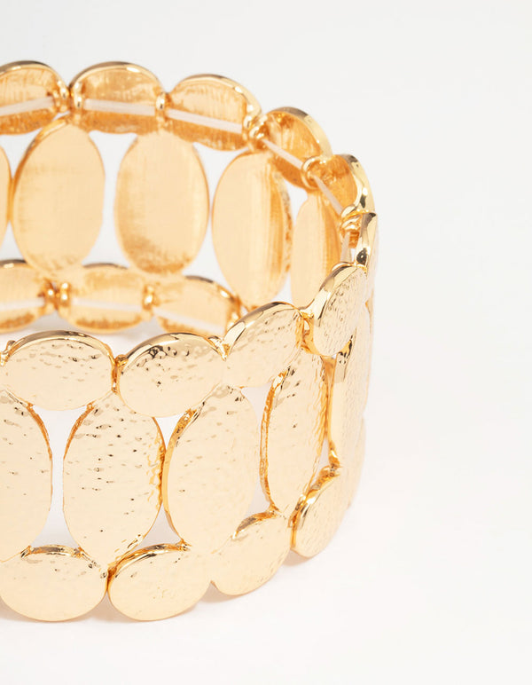 Gold Molten Mixed Oval Stretch Bracelet
