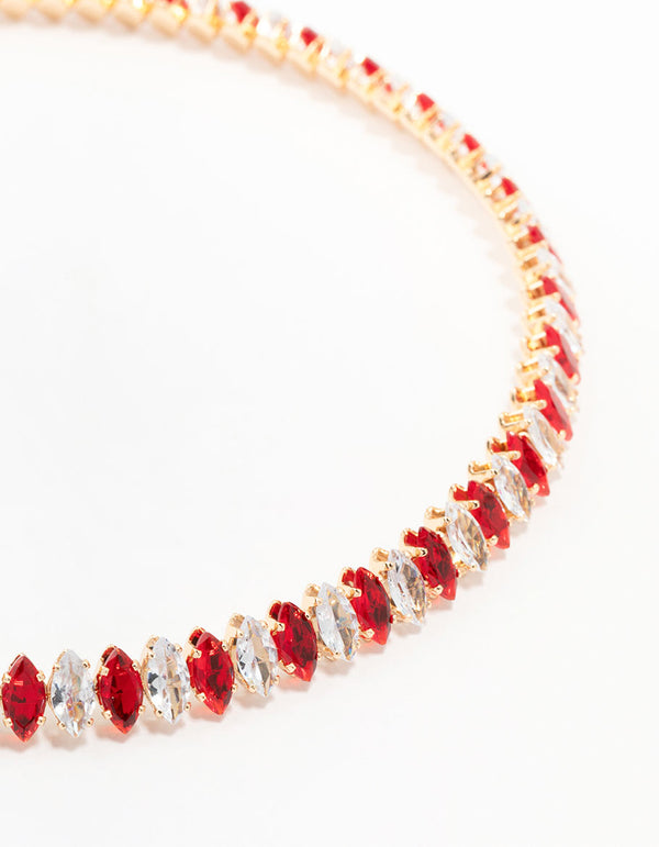 Cubic Zirconia Navette Station Choker Gold Necklace