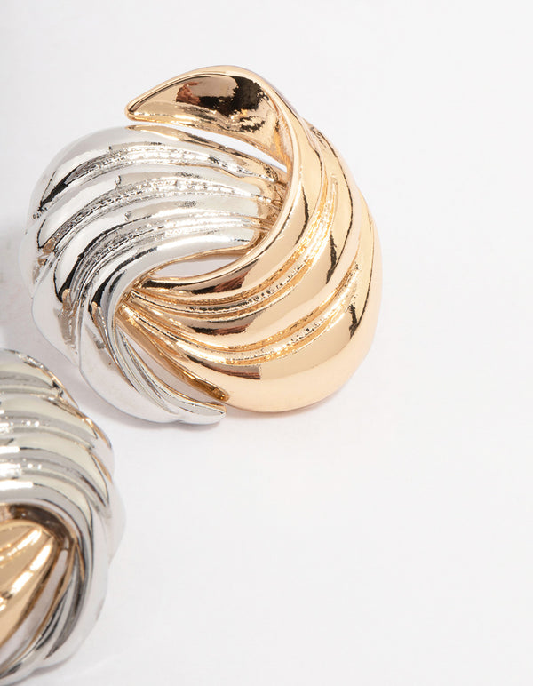 Two-Toned Swirling Knotted Stud Earrings