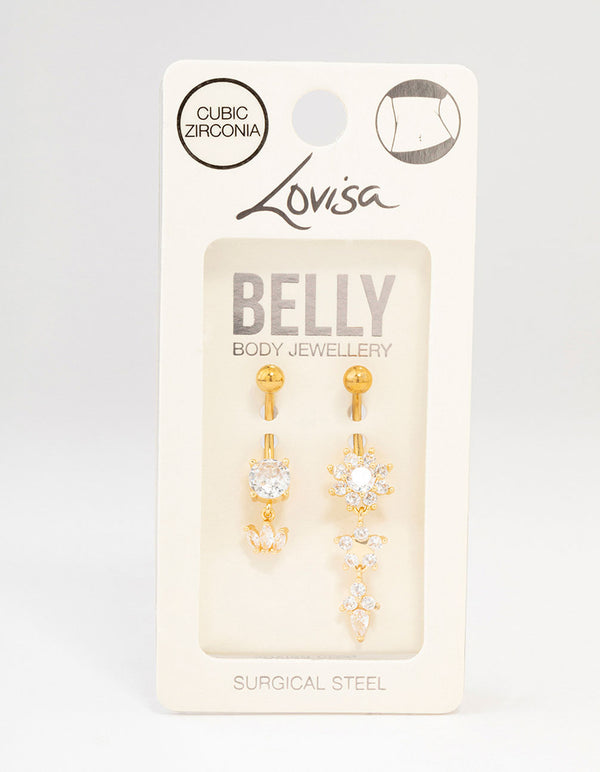 Gold Plated Surgical Steel Flower Power Belly Bar 2-Pack