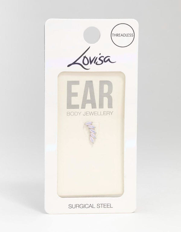 Surgical Steel Cubic Zirconia Stacked Leaf Flat Back