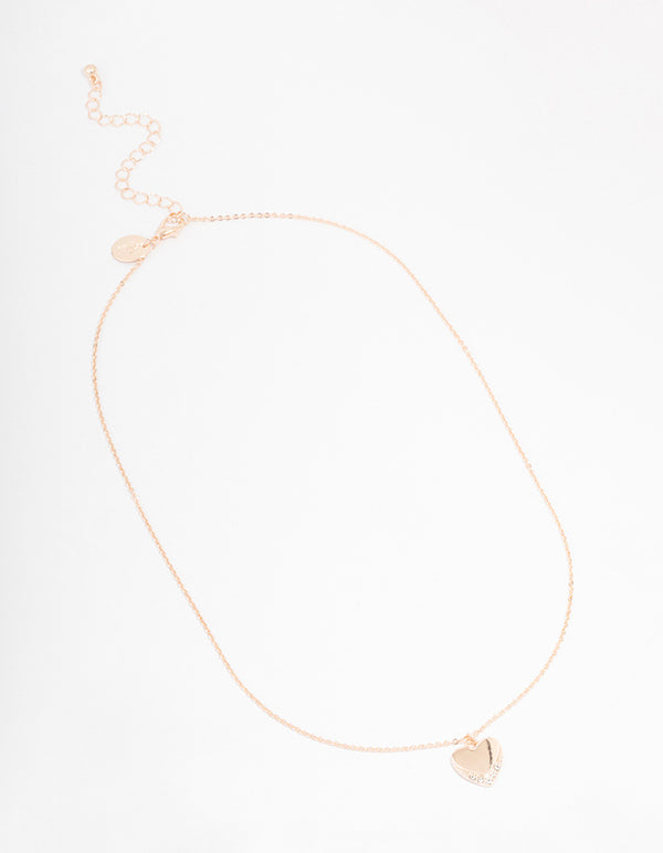 Rose Gold Simple Heart Diamante Necklace