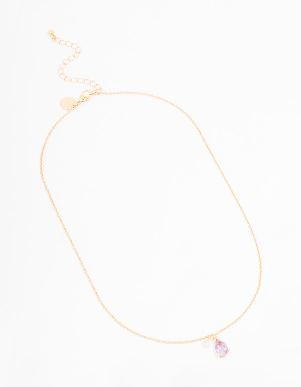 Gold Pear Acrylic Lilac Stone Pendant Necklace