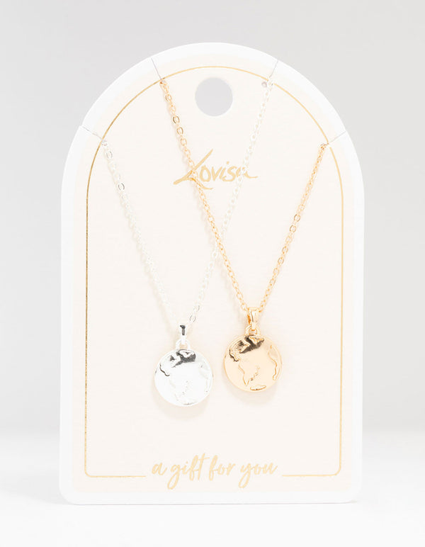 Mixed Metal World Globe Necklaces 2-Pack