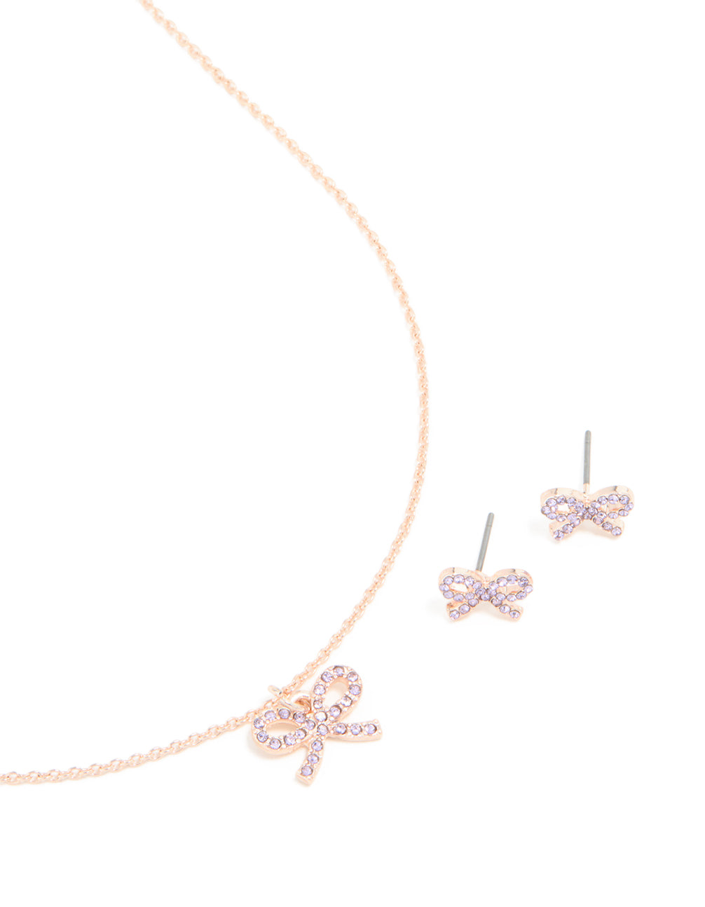 Rose Gold Bow Diamante Jewellery Set