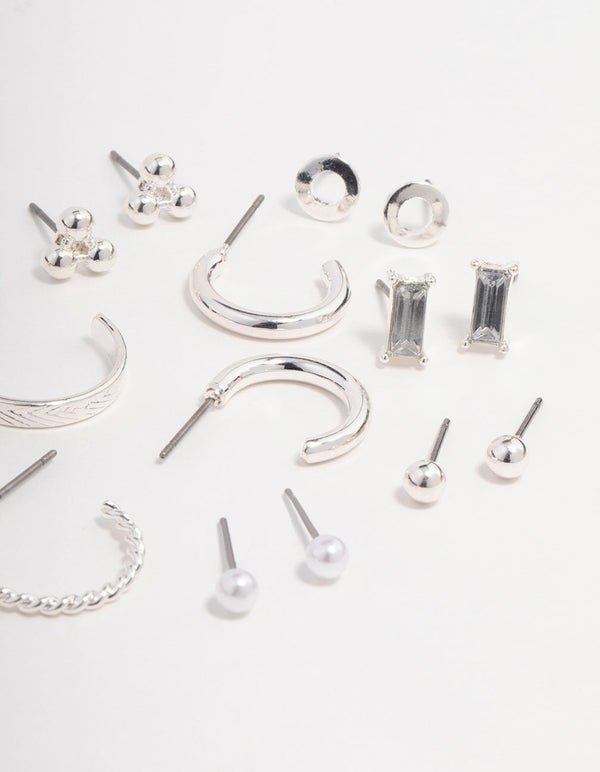 Silver Stud & Hoop Basic Earring Pack