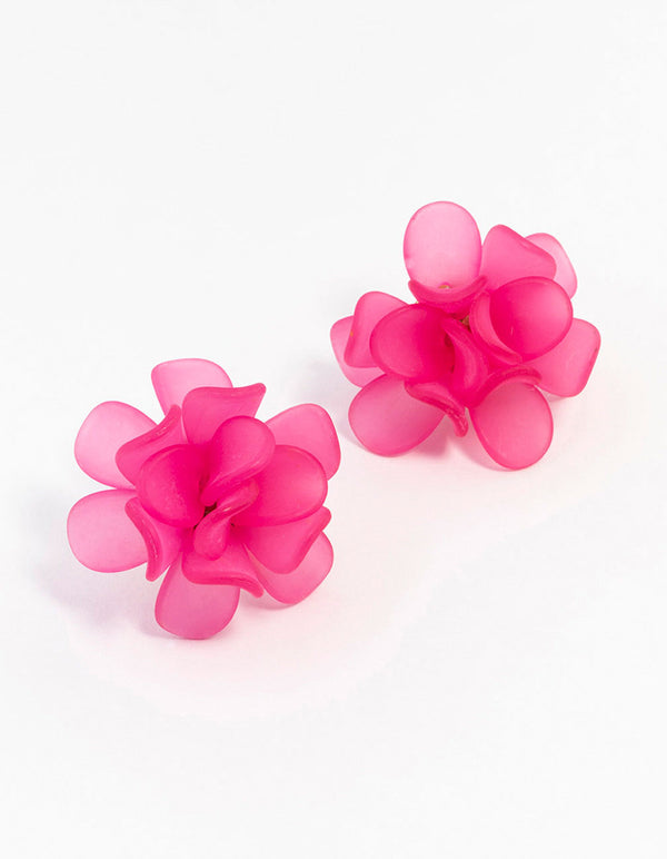 Pink Large Flower Petal Stud Earrings