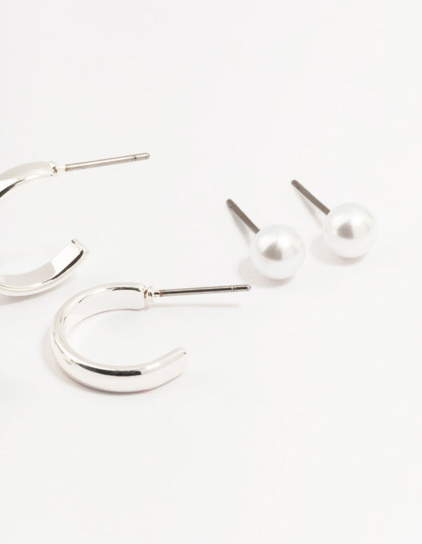 Silver Pearl Stud & Hoop Earrings 3-Pack