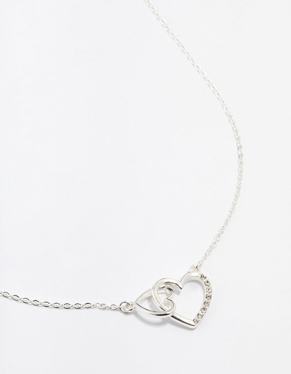 Silver Diamante Heart Link Necklace
