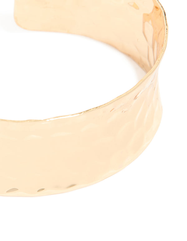 Gold Hammered Open Wrist Cuff