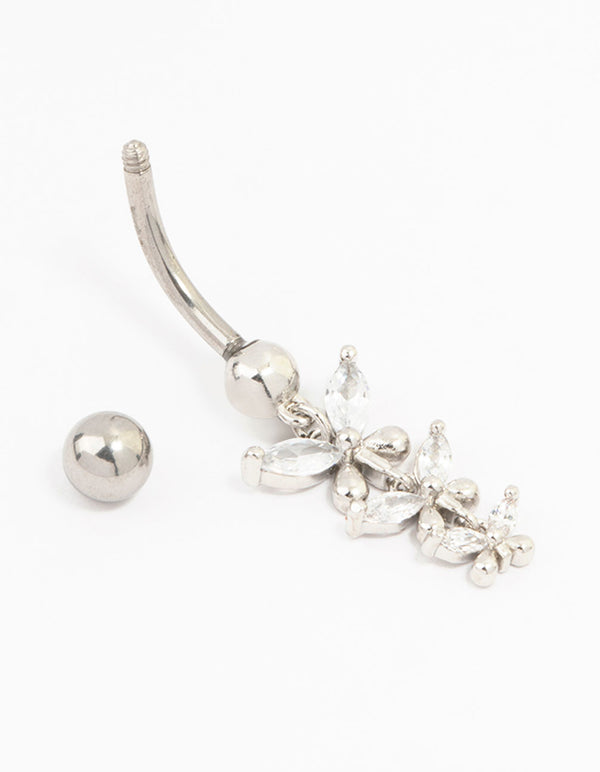 Surgical Steel Trio Butterfly Drop Belly Bar