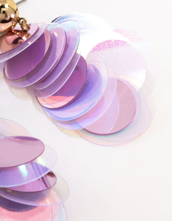 Gold & Purple Cluster Disc Drop Earrings