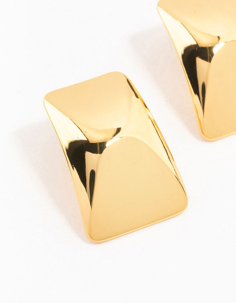 Waterproof Gold Plated Stainless Steel Rectangle Stud Earrings