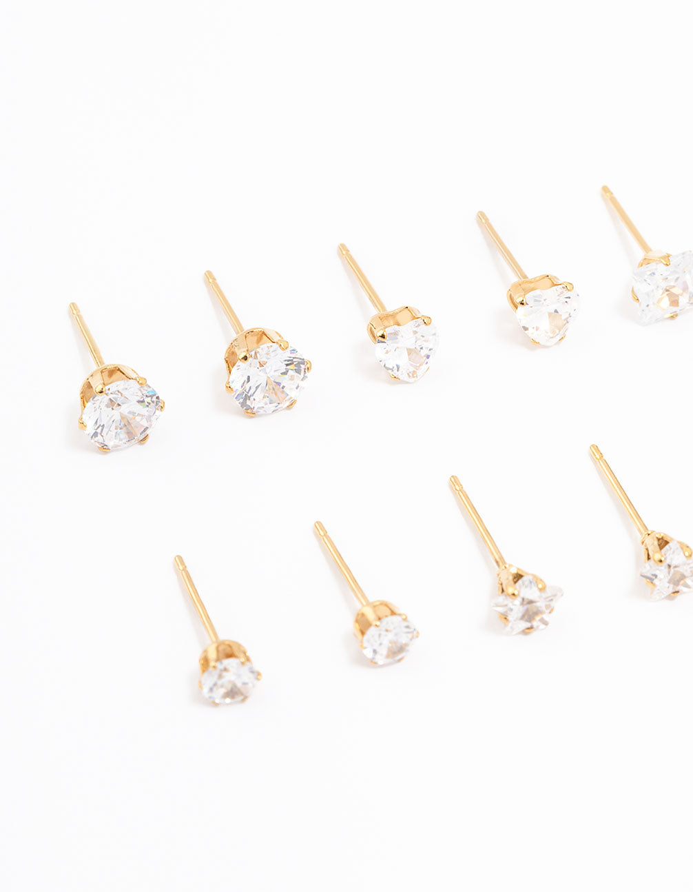 Waterproof Gold Plated Stainless Steel Cubic Zirconia Stud Earrings 6-Pack