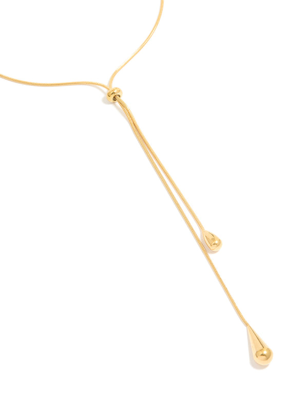 Waterproof Gold Plated Stainless Steel Pull Through Lariat Necklace