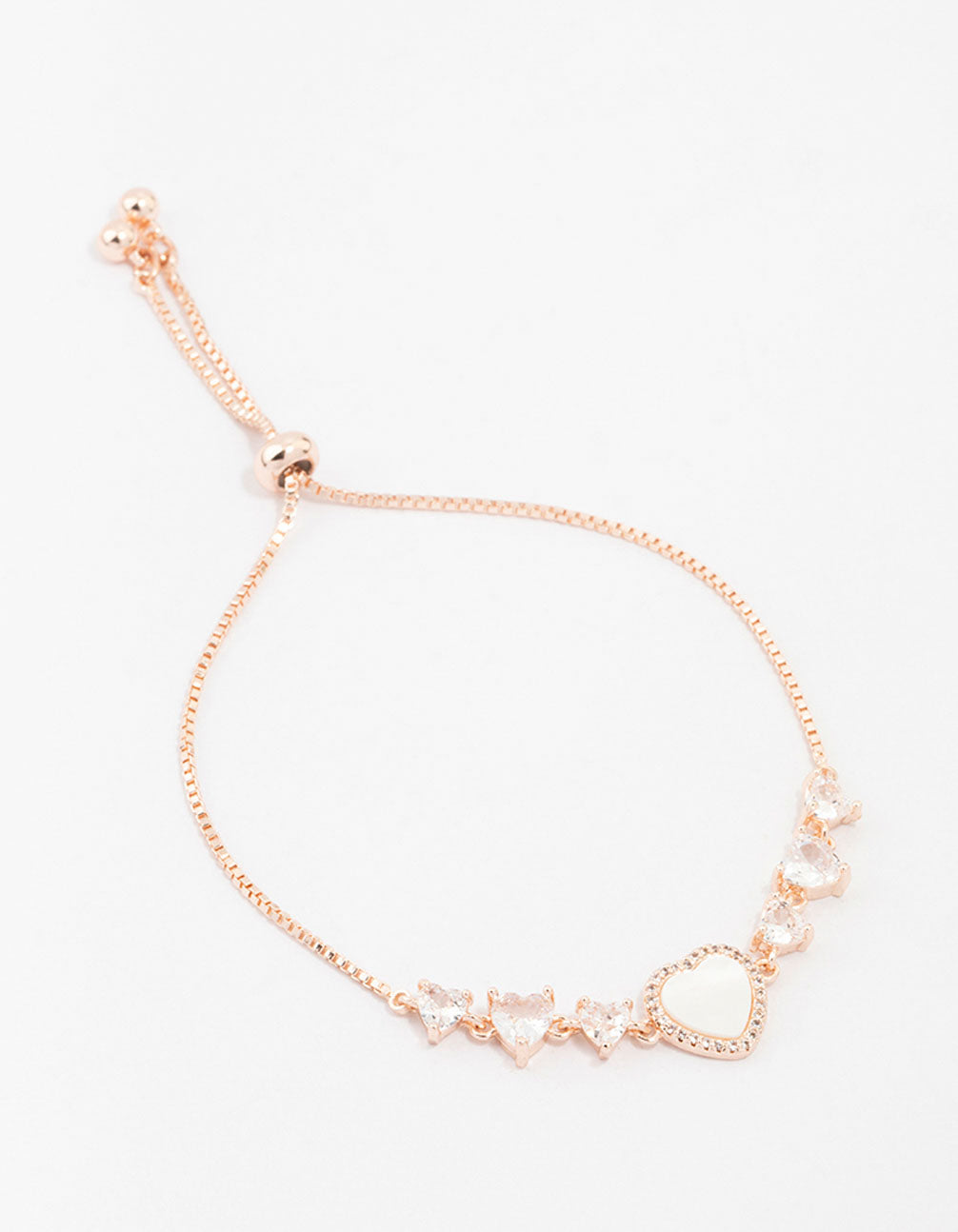 Rose Gold Plated Large Mother of Pearl & Mini Cubic Zirconia Heart Toggle Bracelet