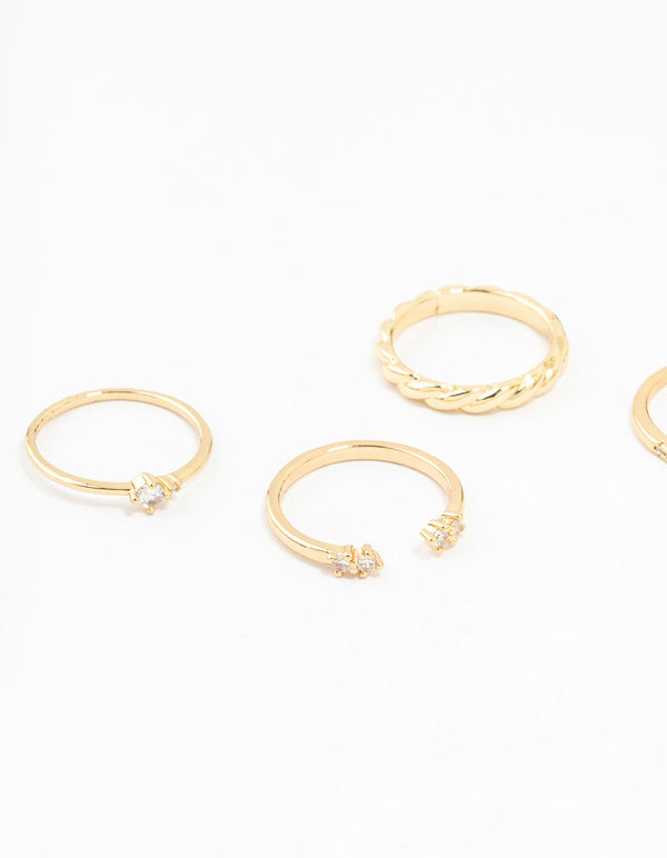 Gold Plated Diamante Dainty Rings 5-Pack